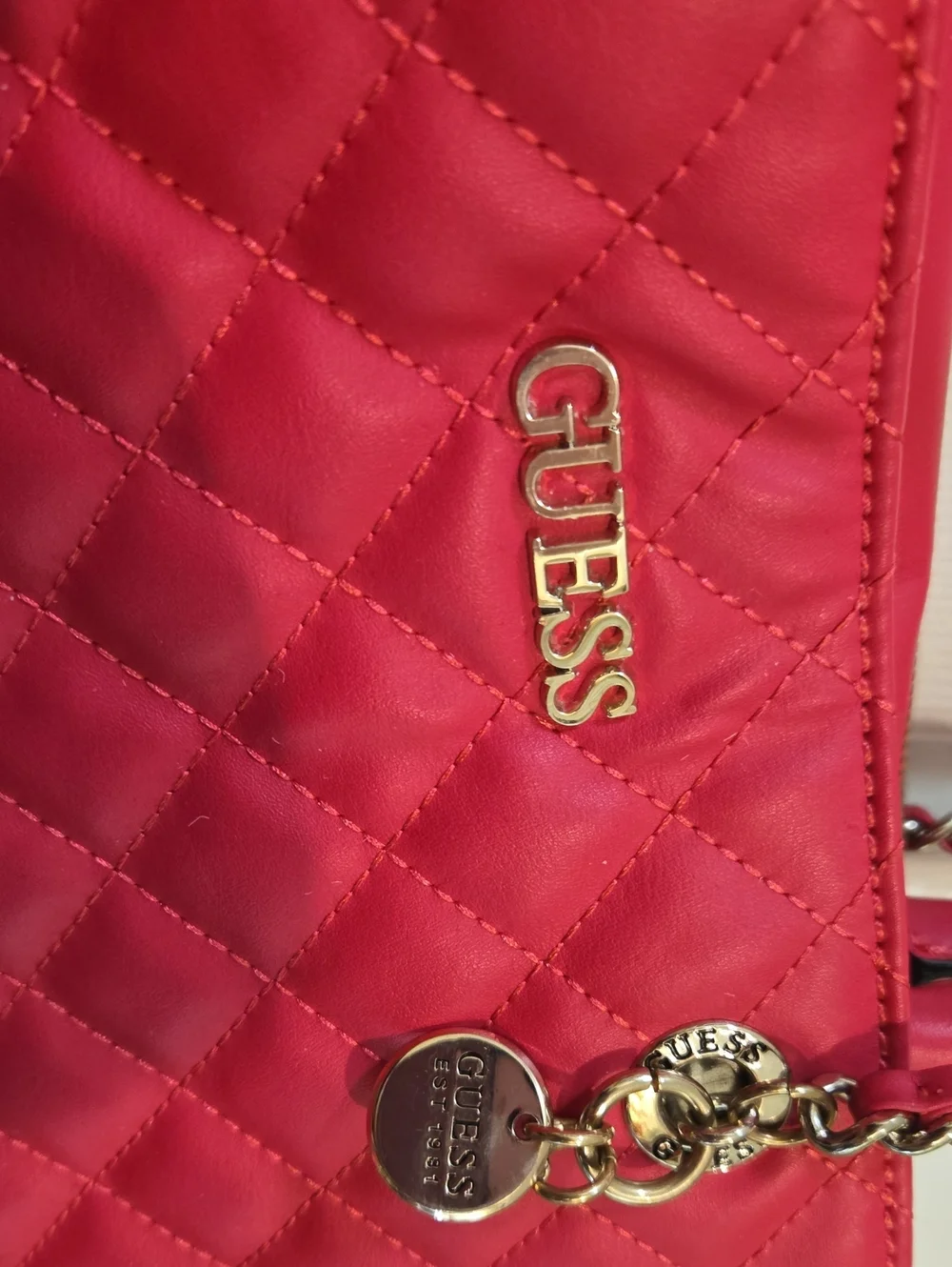 GUESS Quilted Satchel in Fuchsia Pink with Silver Hardware